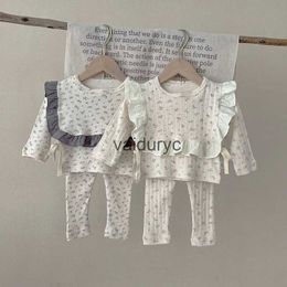 Clothing Sets 3Pcs Spring Autumn Infant Baby Girls Clothing Set Comfortable Floral Blouse Pants With Bib Home Wear Suit H240426