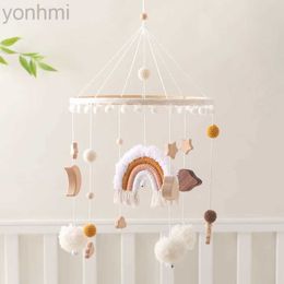 JFSO Mobiles# Baby Rattle Toys 0-12Months Wooden Crib Mobile Bed Bell Soft Felt Rainbow Clouds Hanging Bed Bell Mobile Crib Bracket Baby Gifts d240426