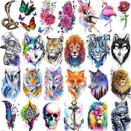 Tattoo Transfer 3D Watercolor Fox Temporary Tattoos Animal Sticker Fake Body Art Wasit Minimalist Tatoos For Men Waterproof Dreamcatcher Tattoo 240426