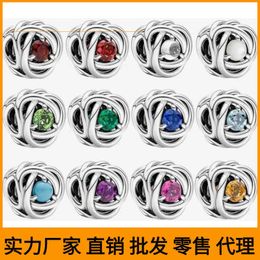 Family 925 Pan Pure Sier December Birthstone Product Rotating and Interwoven Zircon Beads Diy Accories Beads