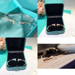 T Double Rose Gold Diamond Half Shell High Quality Elastic Hollow Tube Open Bracelet Set with Diamonds ube s Original Quality