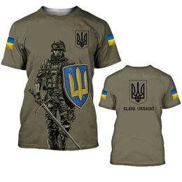 戦術Tシャツフラグ3Dプリントウクライナ軍カモフラージュジャージーサマーファッションカジュアルレディースTシャツ特大のトップ240426