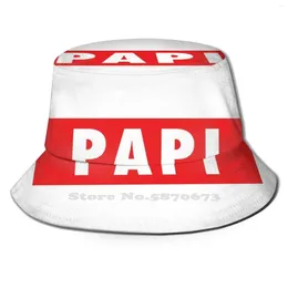 Berets Papi-Red Box White Text Women Men Fisherman Hats Bucket Caps Papi Chulo Attractive Man Guy Dude Pimp Daddy Dad Swag Cool