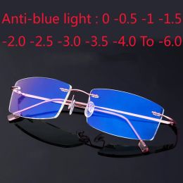 Lenses Customize Coating Frameless Myopia Glasses Anti Blue Light Prescription Computer Eyeglasses 0 0.5 1 1.5 2 2.5 3 4 5 6