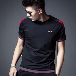 Shirts Tshirt Male Slim Bee Embroidery Cotton 2023 New Summer Trend Tee Highquality Daily Handsome Allmatch Men's Cloting Top 4xl