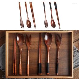 Dinnerware Sets Travel Portable Wooden Tableware Kits Outdoor Multi-function Picnic Long Handle Spoon Chopsticks
