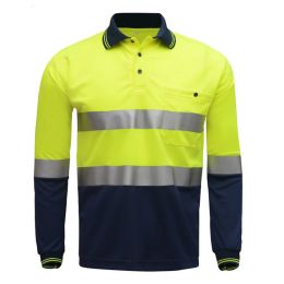 Polos Hi Viz Safety Work polo shirt reflective High Visibility Long Sleeve Polo workwear Shirt free shipping