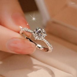 Cluster Rings S925 Sterling Silver D Color Mosantine Imitation Diamond Ring Classic Six Claw One Adjustable Women's Wedding