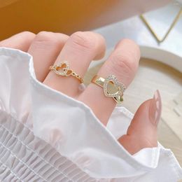 Cluster Rings 14k Gold Plated Fine Jewelry Micro-set Zircon Love Simple Double Ring Peach Heart Sweet For Woman Elegant