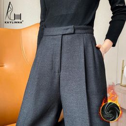 Women's Pants 2024 Autumn And Winter Woollen Wide Leg Trousers Straight Tube Floor Towers High Waist Slim Lengthened Casual For Women