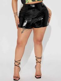 Womens Shorts Womens Plus Size Sparkling Patent Leatehr Shorts 7XL High Waist Pu Elastic Hot Pants 6XL Artificial Latex Shorts Customised Summer Club Clothing NewL