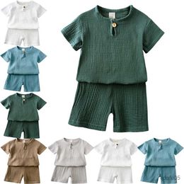 Clothing Sets Hot Sale Kids Clothes Sets Outfits 2 Pcs Linen Cotton Infant Baby Boys Girls Clothing Newborn Top T-Shirt+Shorts Children Suit