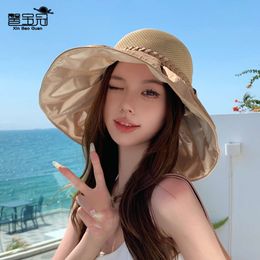 8491 Summer Big Eaf Sun Cap Children's Korean Fashion Bow Sun Cap Hollow Black Gel Fisherman Hat