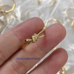 Women Band Tiifeany Ring Jewellery V gold material style Knot ring Tie rope knot diamond interwoven love