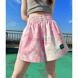 Women's Shorts Tie Dye Elastic Waist Loose Youth Shorts Plus Size All-match Pockets Casual A-line Shorts Summer New Fashion Trend Women Clothes d240426