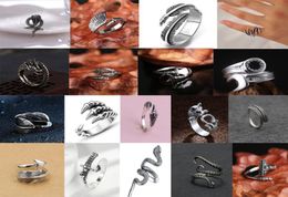 Fashion Retro Men Punk Stainless Steel Jewellery Snake Feather Biker Band Rings Men Hip Hop Dragon Claw Evil Eye Silver Open Cluster2511405