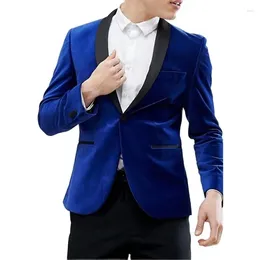 Men's Suits Slim Fit Royal Blue Velvet Men With Black Pants 2 Pieces Groom Tuxedo Male Fashion Wedding Blazer Latest Style