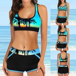 Women's Swimwear Plus Size Bikini Set Ladies Digital Pattern Print Beach Resort Style Split Body Swimsuit U Neck High Waist Tankinis