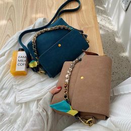 Shoulder Bags Women Cute Folk Solid Color Scrub Leather Crossbody 2024 Chain Scarf Messenger Bag Lady Winter Handbags And Purses