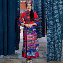 Ethnic Clothing Chinese Traditional Minority Nationality Costume Set With Hair Jewelry Dance Stage Performances Dress