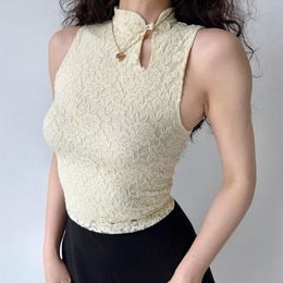 Women's T Shirts Go Girl Chinese Style Sleeveless Lace Top