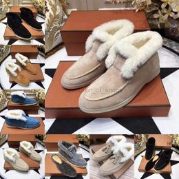 Designer Loro Women Shoes Suede Leather Male Womens White Black Blue Dress Casual Shoes Tassels Winter Snow Open Walk Flats Plus