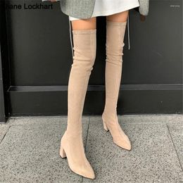 Boots Sexy High Women 2024 Winter Fashion Over The Knee Warm Botas Mujer Suede Pumps Zip Sock Shoes Heels Khaki