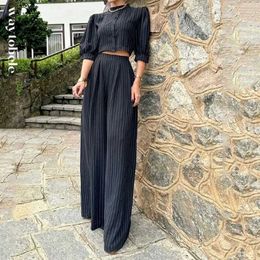 Women's Two Piece Pants Waytobele Women 2 Piece Set Summer Casual Crew Neck Half Slve Waytobele WOffice High Waist Top Wide Legs Pants Sets Strtwear Y240426