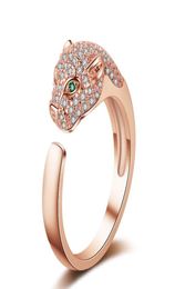 New Luxury Leopard Head European America Copper Gold Plated Opening Cluster Rings with Zircon Stone for Womens Whole6092836