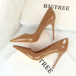 Dress Shoes Autumn Patent Leather Concise Women's Pointed Toe Office High Heels Pumps Women Sexy Party Wedding Shallow Nude Red