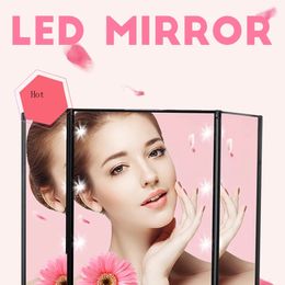 Portable LED Light Makeup Mirror Vanity Lights Compact Make Up Pocket Mirrors Cosmetic Hand Folding Led Mirror Lamp 240425