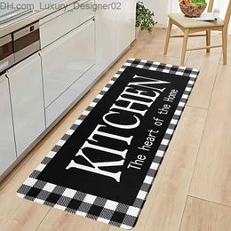 Carpet 1 piece of black and white checkered kitchen carpet non slip machine washable flannel floor mat suitable for corridor door Q240426