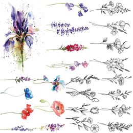 Tattoo Transfer Small Purple Lavender Leaf Temporary Tattoos For Women Arm Clavicle Tatoo Sticker Watercolour Transferbale 3d Plants Tattoo Paper 240426