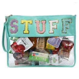 Cosmetic Bags Letter Patches Clear PVC Bag Women Personalised Transparent Travel Make Up Pouches Sewn On Snacks Organiser