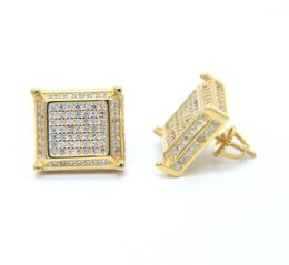 High Quality Hip Hop Bling Women Men Jewelry 925 Silver Screwback Square Micro Pave Cz Cool Boy Earring244A7527589