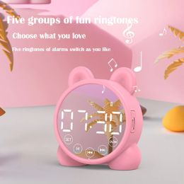 Clocks C2 Cute Cat Kids Alarm Clock Mirror Table Clock Digital Alarm Clock Bedside Clock Children Sleep Led Clocks BluetoothCompatible