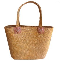 Vases Woven Basket Shopping Tote Home Flower Beach Bags For Women Picnic Purses Weaving Summer Handbag With Handle Desktop