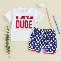 Clothing Sets Toddler Baby Boy 4th Of July Outfits Short Sleeve Letter Embroidery Tops Elastic Waist Star Print Shorts Independence Day Set