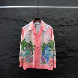 Fashion Hawaii Floral Letter Print Beach Shirts Men's Designer Silk Bowling Shirt Casual Shirts Men Summer Short Sleeve Loose Dress Shirt S-XXL #c2