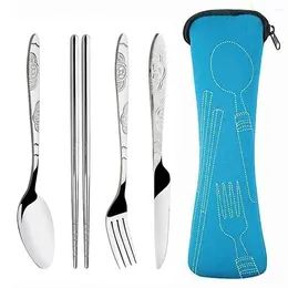 Dinnerware Sets 1 Set Portable Stainless Steel Printed Knife Fork Chopsticks And Spoon Flatware Student Cutlery