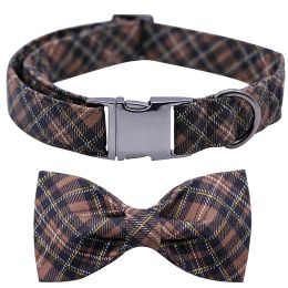 Collars Elegant little tail Premium Plaid Dog Collars, Bowtie Dog Collar, Adjustable Heavy Duty Dog Collar with Bow for Medium Dogs