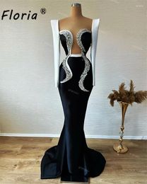 Party Dresses White And Black Long Dress With Low-cut Crystals Sleeve Mermaid Evening Red Carpet Elegance Satin Formal Event Gown