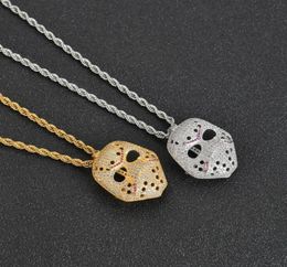 hip hop Personality retro mask Pendant Necklace for men women luxury necklace Jewellery gold plated copper zircons chain6427805
