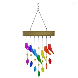 Decorative Figurines Handwork Crystal Glass & Driftwood Chimes Sandblasted And Wood Handcrafted Wind Birds Easy Instal