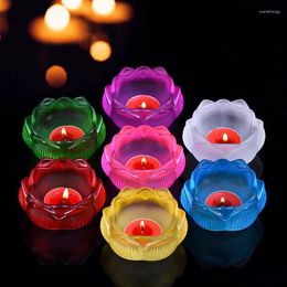 Candle Holders Multicolor Glass Lamp Holder Buddhist Cup Mini Romantic Lotus Flower Candlestick Tibetan Supply Buddha Table Decoration