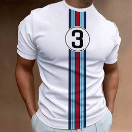 Men's T-Shirts Mens Racing Stripe Printed T-shirt Summer Quick Drying Street Plus Short Sleeve Top Casual Clothing Q240425