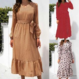 Basic Casual Dresses One-Piece Dress Fashion WomenS Dress Summer Elegant Long Sleeve Polka Dot Printing Ladies Casual Long Dresses Vestido De Mujer