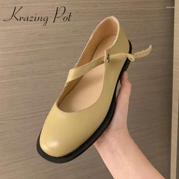 Casual Shoes Krazing Pot Genuine Leather Round Toe Low Heel British Preppy Style Young Lady Daily Wear Early Spring Classic Women Pumps