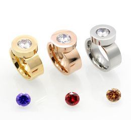 New Original design Stainless steel wide band Gold Four Colour zircon titanium Interchangeable Stone Ring for Women Female no fade4474825