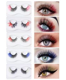 Coloured Lashes Wispy Fluffy 3D Mink Lash Natural Long False Eyelashes Colour Eyelash Strip Multicoloured TwoToned for Cosplay Daily1586580